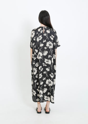 PHOENIX DRESS / FRAGILE BLOOMS - BLACK-CREAM