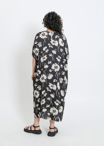 PHOENIX DRESS / FRAGILE BLOOMS - BLACK-CREAM