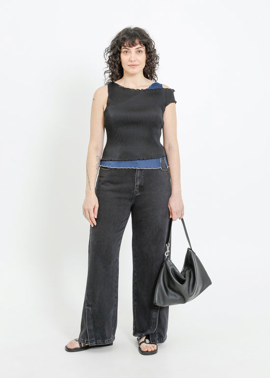 ANGEL PLEAT TOP / BLACK-TEAL