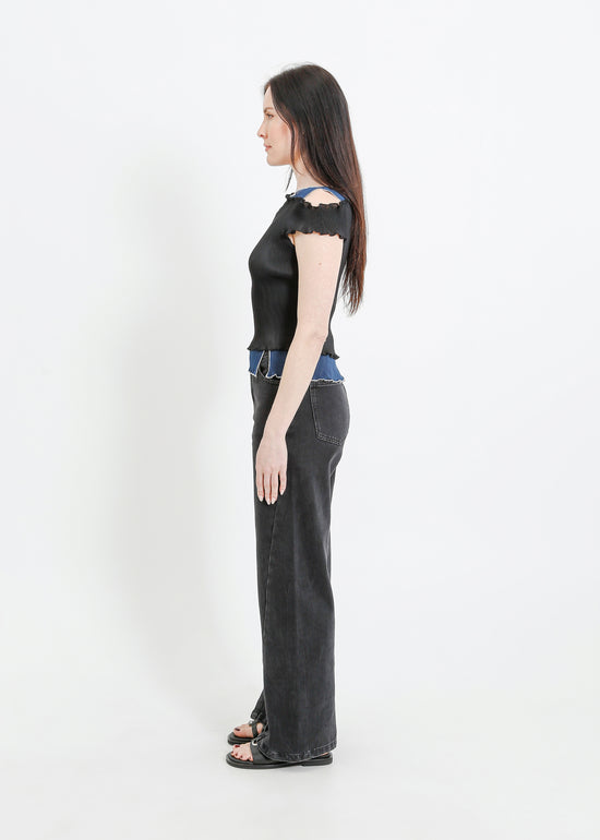 ANGEL PLEAT TOP / BLACK-TEAL