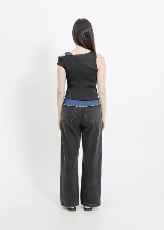 ANGEL PLEAT TOP / BLACK-TEAL