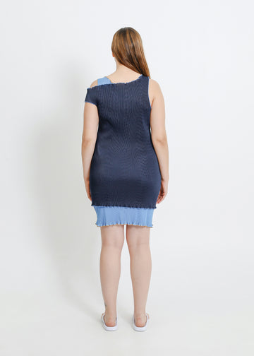 MALONE PLEAT DRESS / NAVY-BLUE