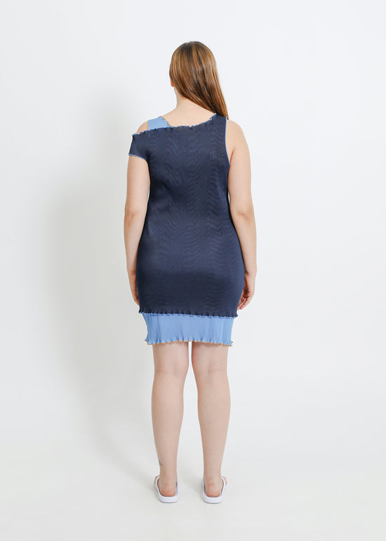 MALONE PLEAT DRESS / NAVY-BLUE