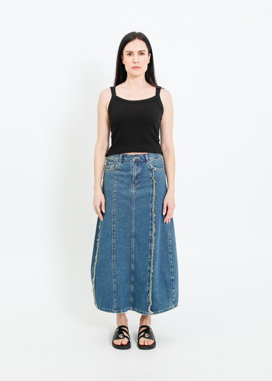 JONAH DENIM SKIRT / INDIGO GREEN WASH