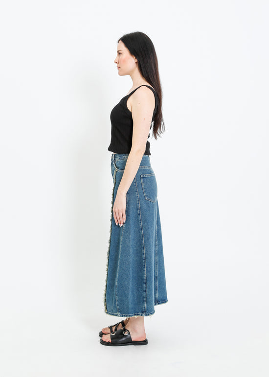 JONAH DENIM SKIRT / INDIGO GREEN WASH