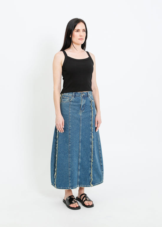JONAH DENIM SKIRT / INDIGO GREEN WASH