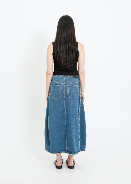 JONAH DENIM SKIRT / INDIGO GREEN WASH
