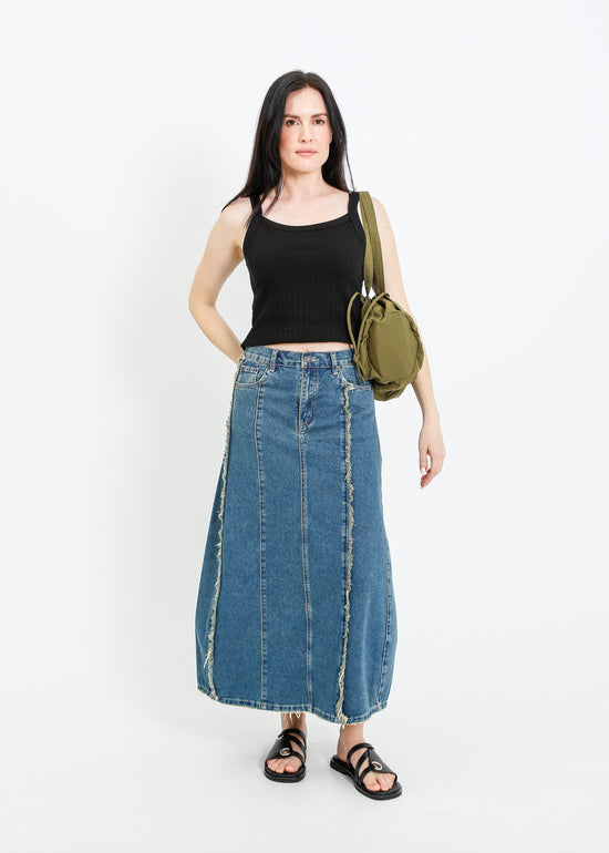 JONAH DENIM SKIRT / INDIGO GREEN WASH
