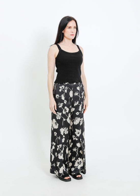 JACKSON PANT / FRAGILE BLOOMS - BLACK-CREAM