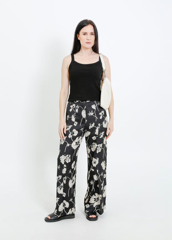 JACKSON PANT / FRAGILE BLOOMS - BLACK-CREAM