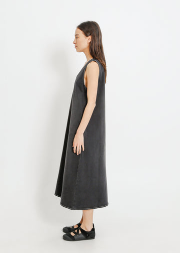 ELENA DENIM PINAFORE / WASHED BLACK