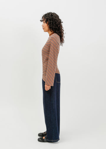 Amelia Twist Top / Brown-White-Navy