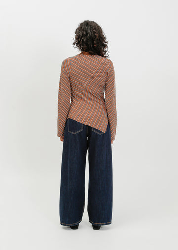 Amelia Twist Top / Brown-White-Navy
