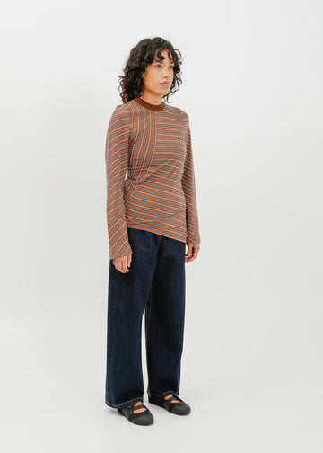 Amelia Twist Top / Brown-White-Navy