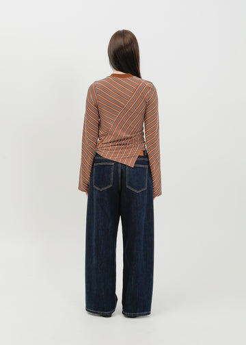 Amelia Twist Top / Brown-White-Navy