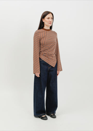 Amelia Twist Top / Brown-White-Navy