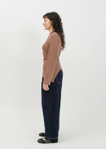Amelia Twist Top / Brown-White-Navy