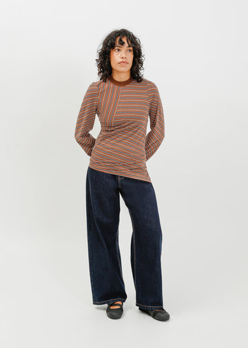 Amelia Twist Top / Brown-White-Navy