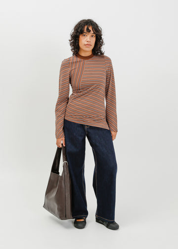 Amelia Twist Top / Brown-White-Navy