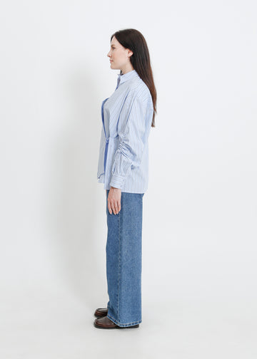 SATINE SHIRT / BLUE-BEIGE