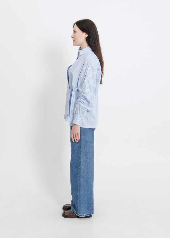 SATINE SHIRT / BLUE-BEIGE