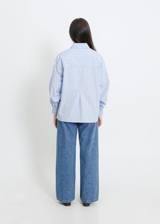 SATINE SHIRT / BLUE-BEIGE