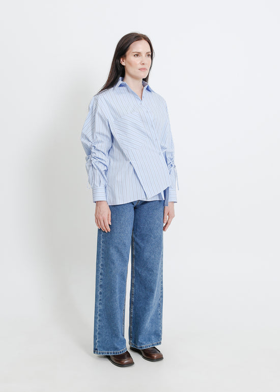 SATINE SHIRT / BLUE-BEIGE