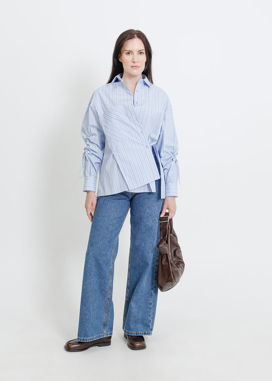 SATINE SHIRT / BLUE-BEIGE