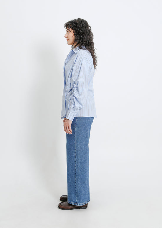 SATINE SHIRT / BLUE-BEIGE