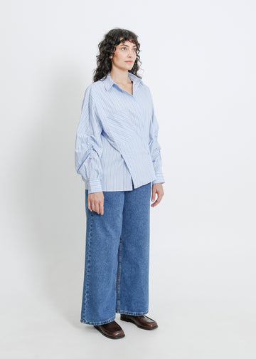 SATINE SHIRT / BLUE-BEIGE