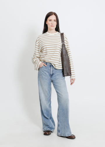 WEAVER LONG SLEEVE TEE / CREAM-BROWN-BLUE