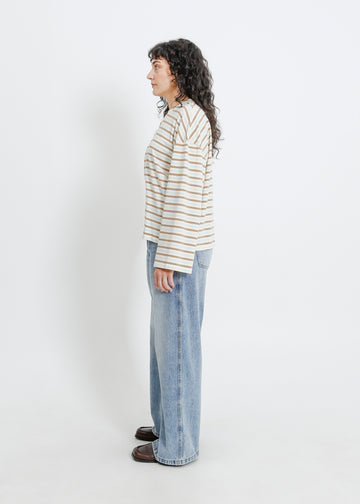 WEAVER LONG SLEEVE TEE / CREAM-BROWN-BLUE