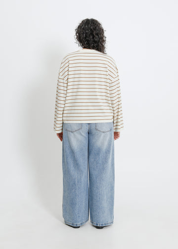 WEAVER LONG SLEEVE TEE / CREAM-BROWN-BLUE