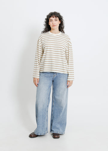 WEAVER LONG SLEEVE TEE / CREAM-BROWN-BLUE