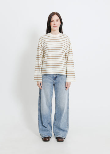 WEAVER LONG SLEEVE TEE / CREAM-BROWN-BLUE