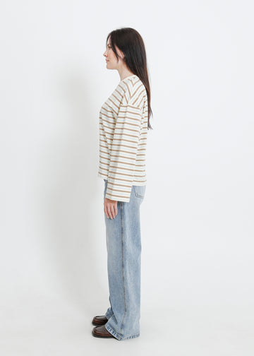 WEAVER LONG SLEEVE TEE / CREAM-BROWN-BLUE