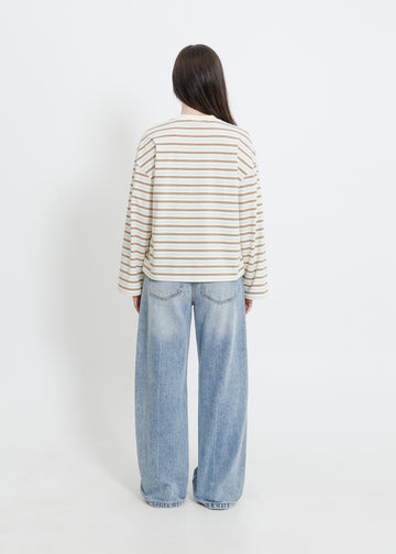 WEAVER LONG SLEEVE TEE / CREAM-BROWN-BLUE