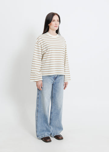 WEAVER LONG SLEEVE TEE / CREAM-BROWN-BLUE