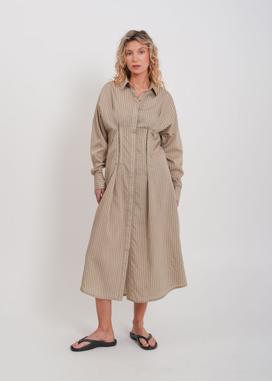 Verity Shirt Dress / Mocha-Yellow-White-Black