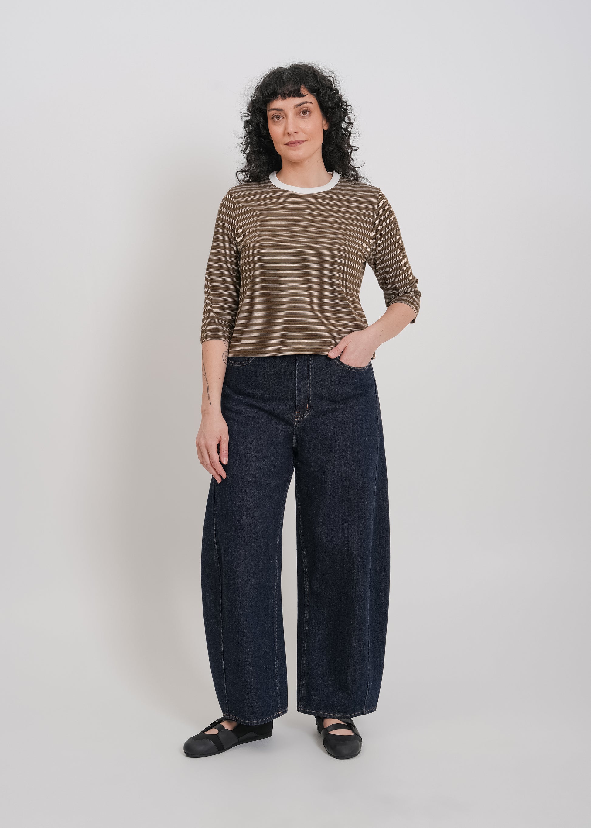 Gwyneth 3/4 Sleeve Tee / Khaki-White - 
Khaki White (image 9)