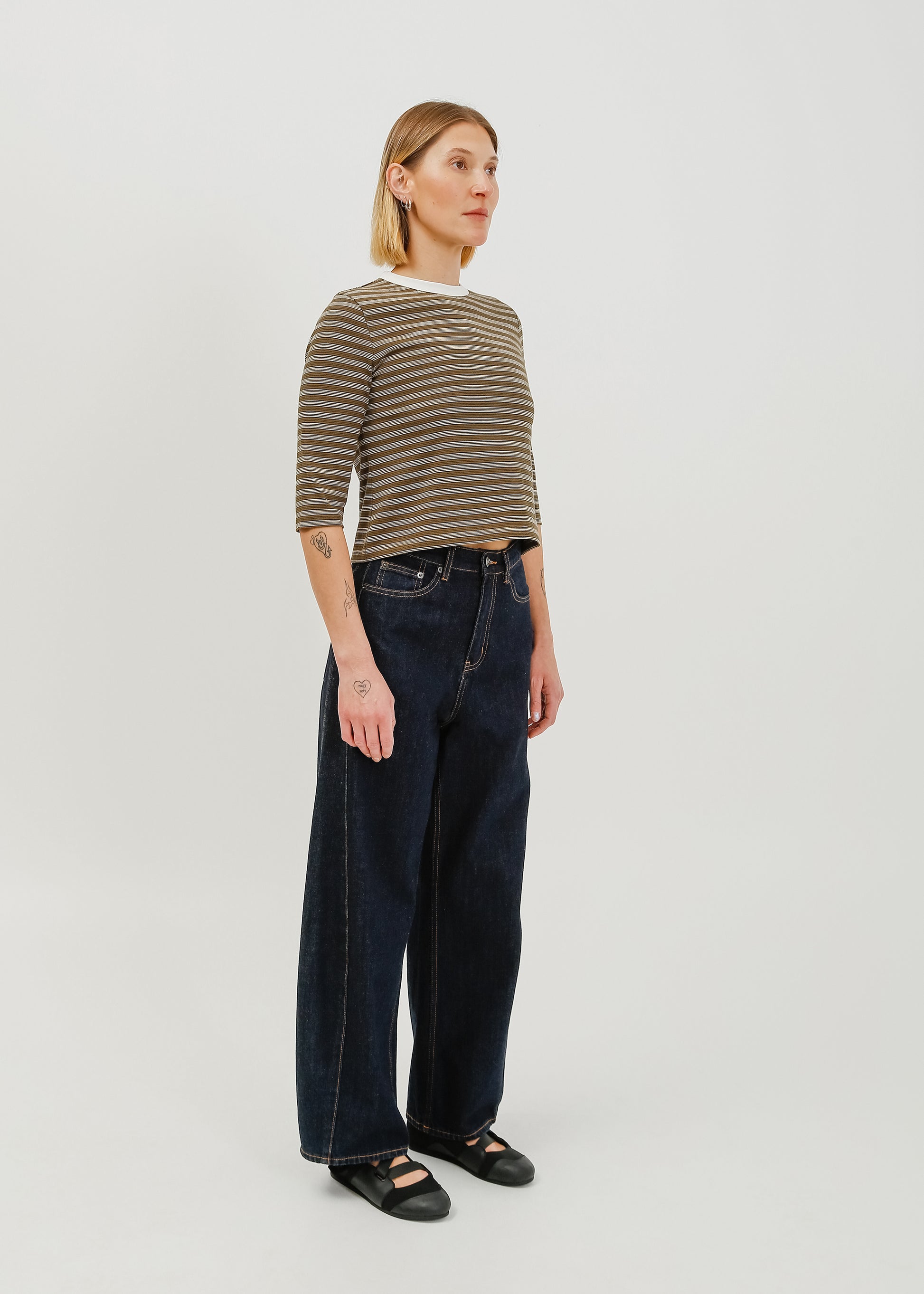 Gwyneth 3/4 Sleeve Tee / Khaki-White - 
Khaki White (image 2)