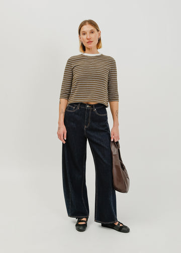 Gwyneth 3/4 Sleeve Tee / Khaki-White