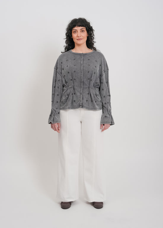 Enid Jersey Cardigan / Washed Grey