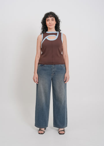 Tashi Knit Tank / Chocolate-Baby Blue