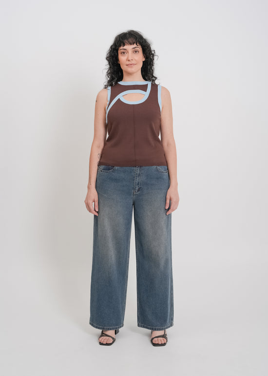 Tashi Knit Tank / Chocolate-Baby Blue