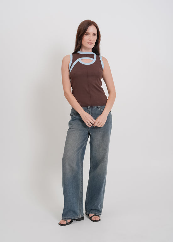 Tashi Knit Tank / Chocolate-Baby Blue