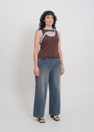 Tashi Knit Tank / Chocolate-Baby Blue