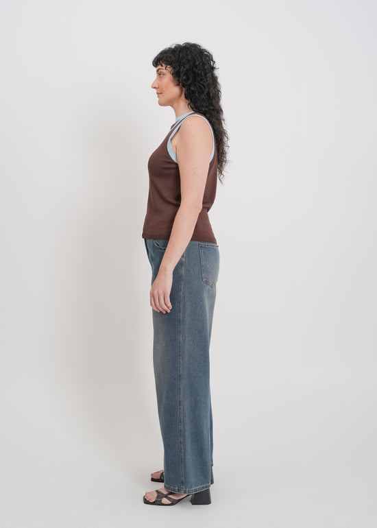 Tashi Knit Tank / Chocolate-Baby Blue