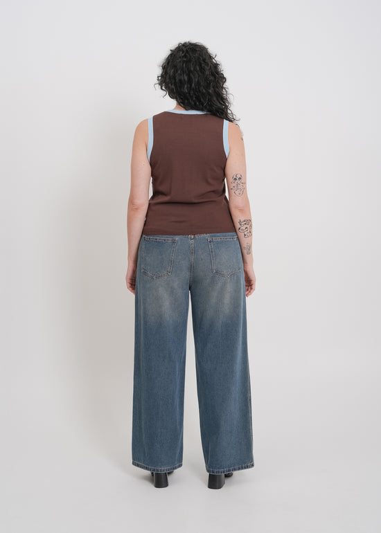 Tashi Knit Tank / Chocolate-Baby Blue