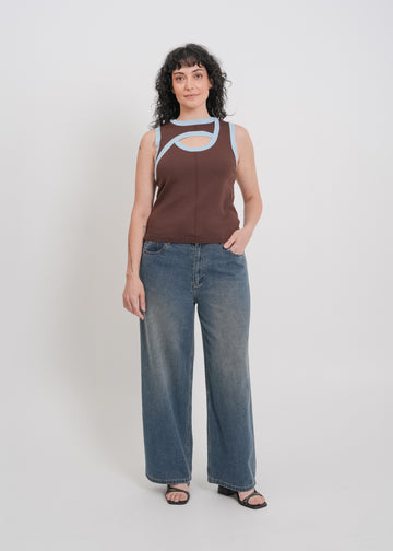 Tashi Knit Tank / Chocolate-Baby Blue